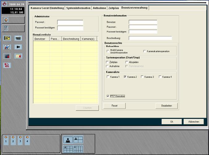 Bedienung der Software Anwendungseinstellungen Benutzerverwaltung Administrator Passwort Geben Sie in diese Zeile das Administratorpasswort ein.