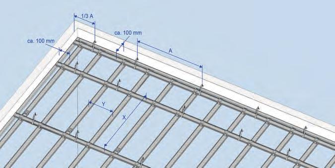 Systembeschreibung Die Grundprofile werden mit Abhängern drucksteif an der Rohdecke mit bauaufsichtlich zugelassenen Befestigungsmitteln befestigt.