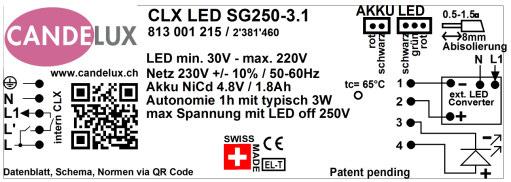3 3W 3h Die CADELUX otlichtelemente der CLX LED SG Serie mit Einzelbatterie sind für den Einsatz in otbeleuchtungsanlagen nach VDE 0108 oder E 50172 in Dauer- oder Bereitschaftsschaltung geeignet.