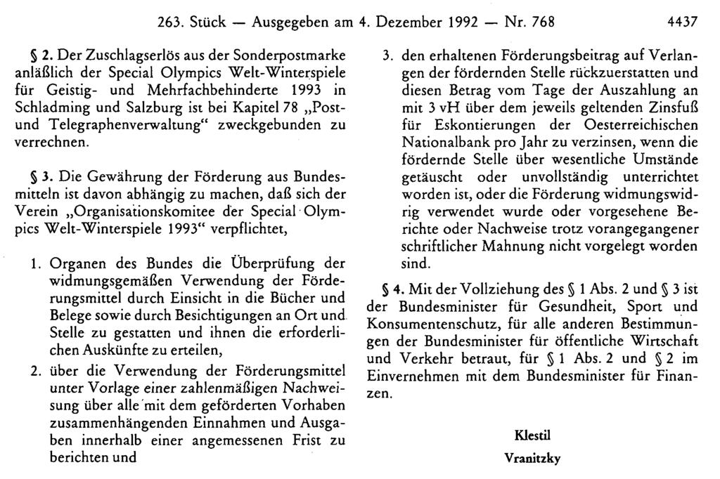 263. Stück Ausgegeben am 4. Dezember 1992 Nr. 768 4437 2.