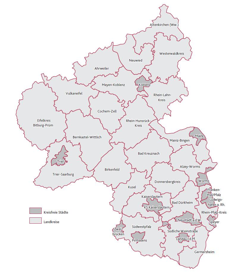 Basisdaten 36 Landkreise und kreisfreie Städte in Rheinland- Pfalz Quelle: Statistisches Landesamt RLP, 2010,