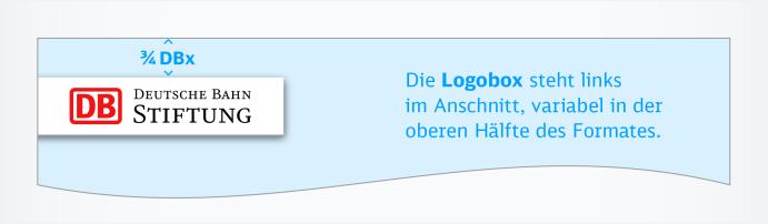 CD-Regeln: Logobox mit Logo Deutsche Bahn Stiftung Die Logobox wird am linken Formatrand variabel in der oberen Hälfte des Formates platziert. Größe und Platzierung der Logobox sind formatabhängig.