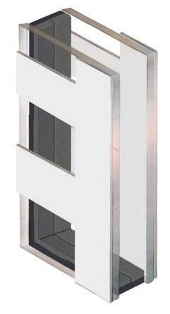 Edelstahl-Applikationen Erhabene Edelstahl-Lisenen Innere Scheibe Wärmeschutzglas (WSG) 2 Style-Line 1 3 2-fach-Verglasung: Mattierung und Glas-/Farbapplikationen auf Innenseite der äußeren Scheibe