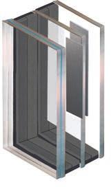 Glasstärke von 40 mm Ug = 1,1 W/m²K Innere Scheibe mit Wärmeschutzbeschichtung Argon-Gasfüllung in beiden Scheibenzwischenräumen Durch eine Veränderung der Glasstärke und