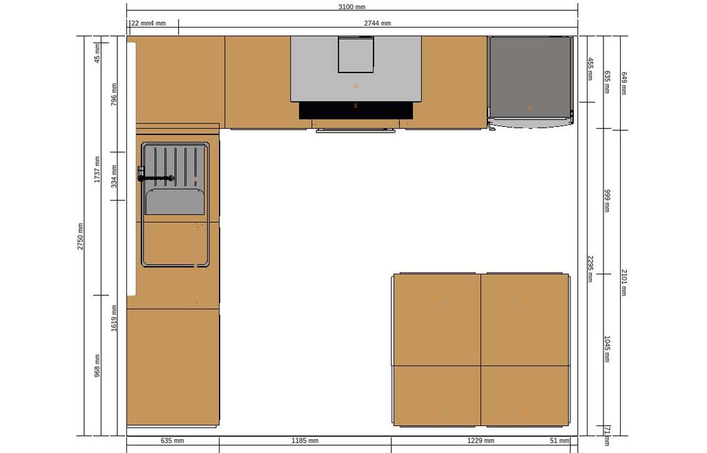 VER4 Veddinge Ansicht Plan Alle Maße in mm http://kitchenplanner.