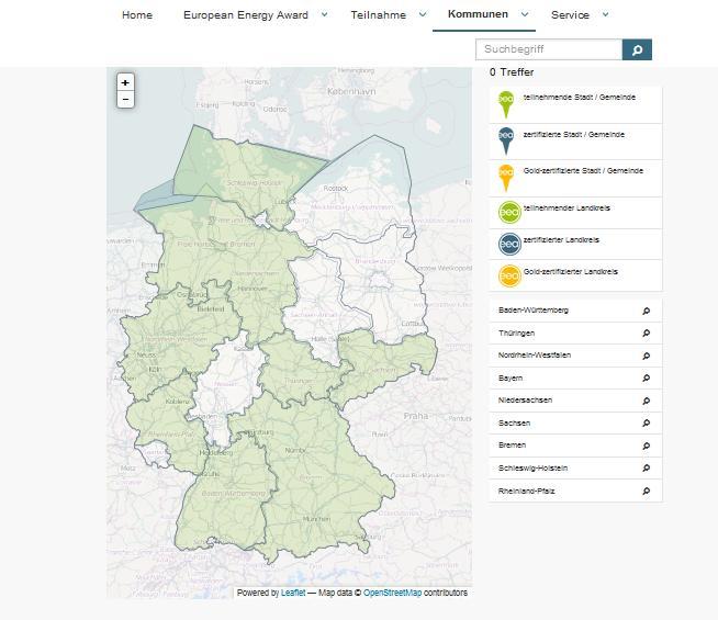 3. Geändertes Corporate Design Website, Karte 8 Darstellung der Kommunen auf einer