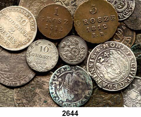 191 Polen 2644 LOT von 29 Stück. 2 Gulden bis Schilling, Sigismund III. bis Nikolaus I., auch Danzig, Großherzogtum Warschau (darunter 3 Grosze 1812 und Grosz 1812), Litauen und Sachsen.