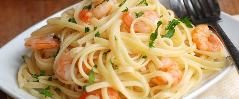 GREEN PRAWN AND PASTA Contributor: Penny Greaves 400g linguine pasta 80g butter 1 tbsp olive oil 600g medium green prawns, tails intact 2 tbsp lemon zest 1 tsp chilli flakes 2 cloves garlic, finely