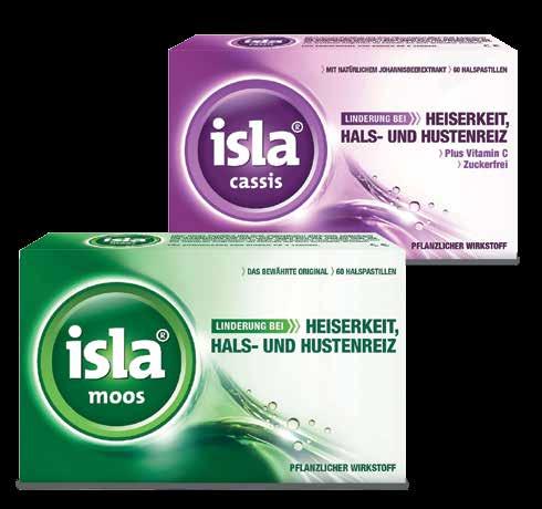 Isla moos oder cassis Pastillen* Die pflanzlichen Inhaltsstoffe wirken wohltuend gegen Hustenreiz und