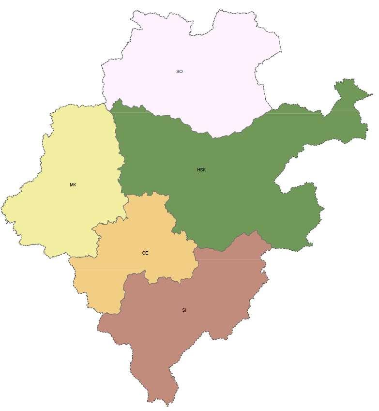 Die Planungsregion Arnsberg setzt sich zusammen aus den Kreisen Soest, Märkischer Kreis, Hochsauerlandkreis, Olpe und Siegen-Wittgenstein.