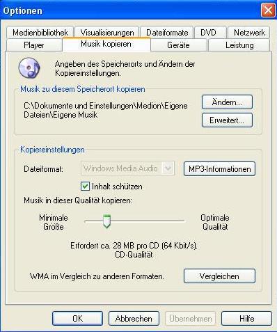 Eigene Musik ohne Schutz kopieren: Beim Windows Mediaplayer darf die mit