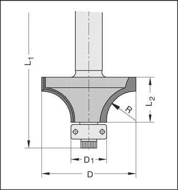 HW-Fräser für Corian -/Varicor -Platten 47-0 Abrunfräser Z L L 4 4,,, 7,7 3 0 3 x 40