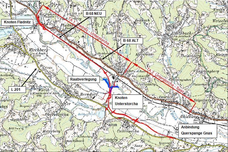 Abbildung 1: Skizze Verkehrsprojekt Ausbau B 68, Quelle: Land Steiermark, A16 Verkehr und Landeshochbau. (o. J.). Graz.