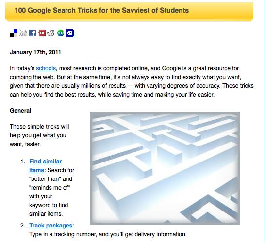 100 Google Search Tricks for the Savviest of Students Someone has been bookmarking