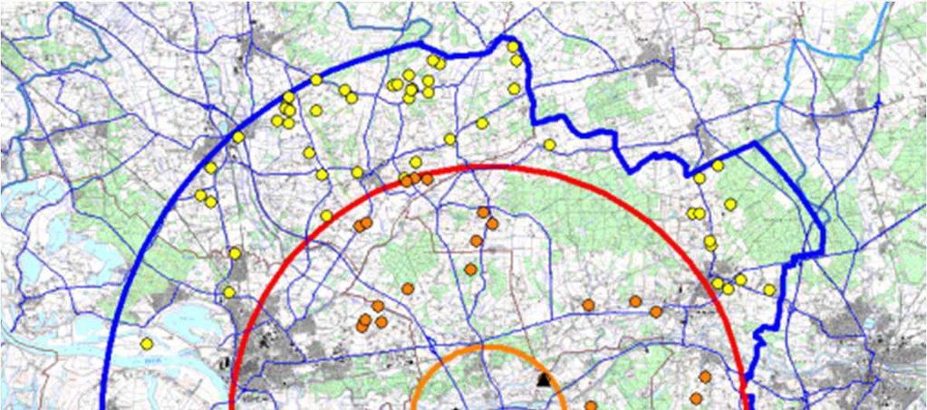 Beispiel: Ausbruch bei WS in Hünxe 3 km Sperrbezirk (ASP bei HS) 10 km