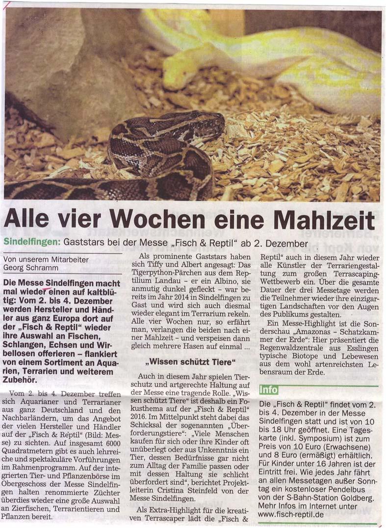 Thema / : Fisch & Reptil 2016 Sindelfinger Zeitung / Böblinger