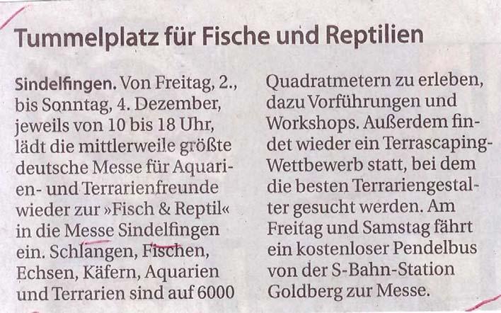 Thema / : Fisch & Reptil 2016 Stuttgarter Stadtanzeiger Unterausgaben: Böblingen,