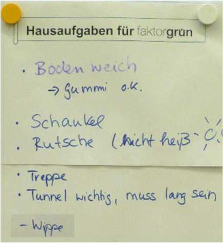 Sie ünschen sich nach ie vor bunte Bänke Kritik urde darin geäußert, dass einem Kind die Wasserstelle zu lang sei und desegen das Klettergerüst nicht größer erden kann.