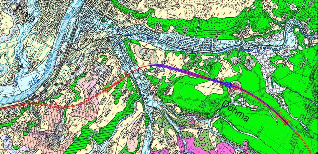Geologie im Trassenverlauf Hydrogeologische Situation Bauanfang bis zum Lohmgrundrücken (km 0,2 bis ca. 9) Pirna Grundwasser ca.