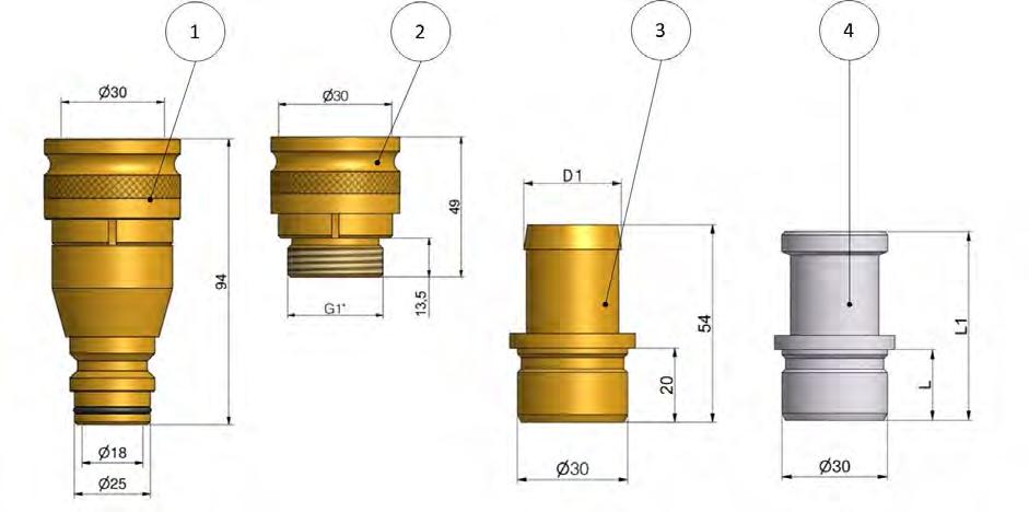 Füller-Anschluss Typ D Schlauch-Durchmesser 21-25 mm Kupplung 1 Zoll Extra Blindstopfen 59.00.10.60 Artikel-Nr. / # Pos.