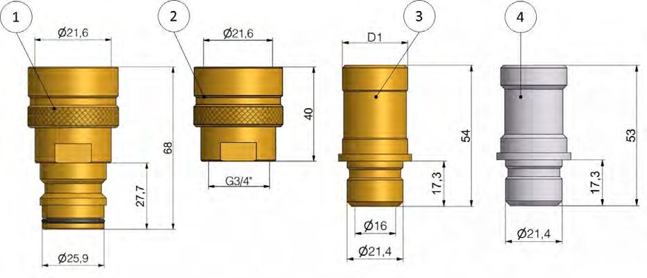 Füller-Anschluss Typ E Schlauch-Durchmesser 21-25 mm Kupplung 3/4 Zoll Extra Blindstopfen 59.00.10.70 Artikel-Nr. / # Pos.
