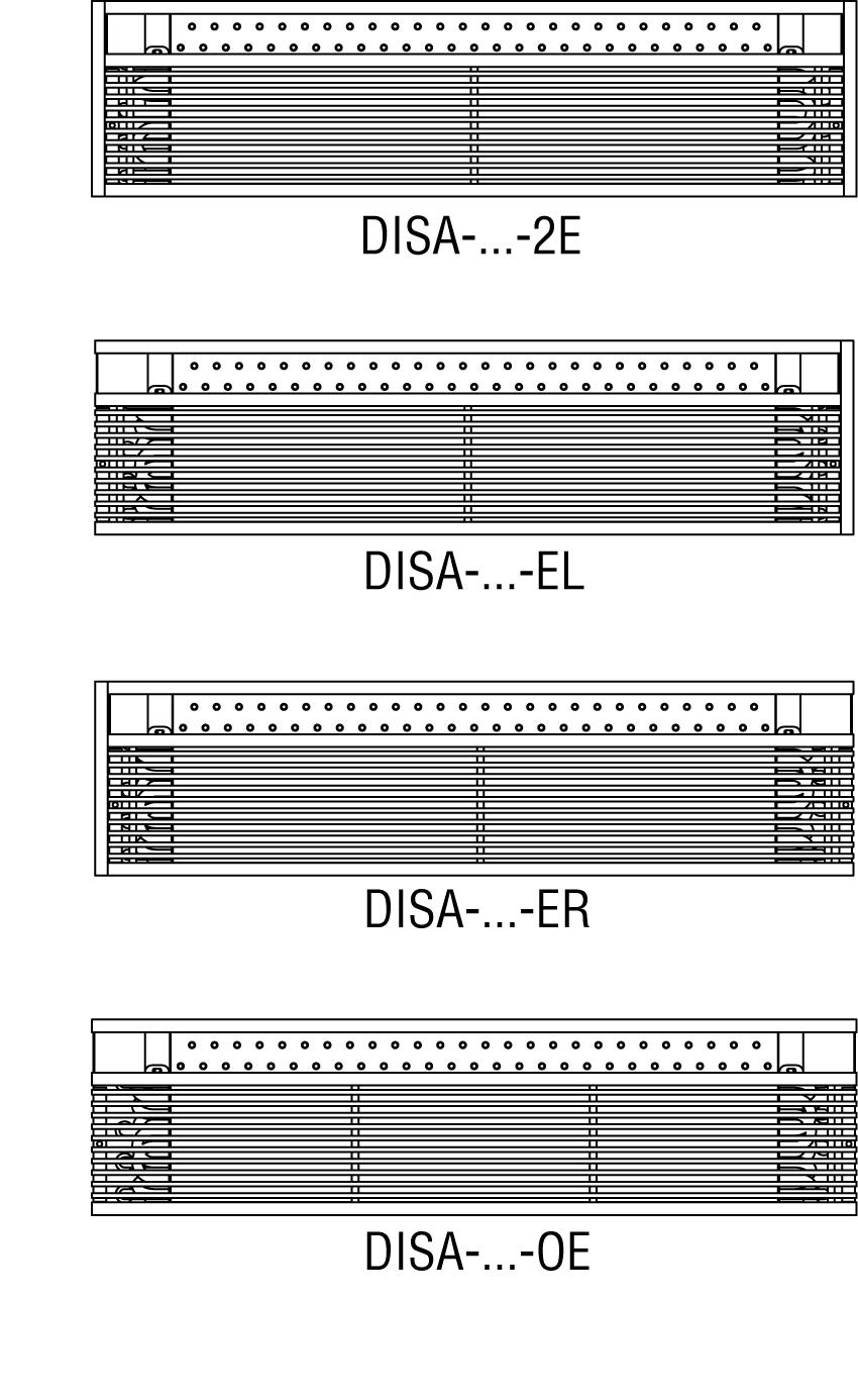 Endstücken Gehäuseposition Endstücke in Luftrichtung betrachtet - Ausführung mit zwei Endstücken, Standard (2E) - Ausführung mit Endstück links (EL) -