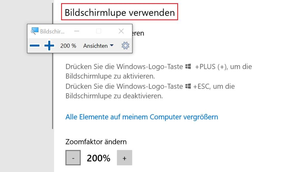 Bedienhilfen Windows 10 B.