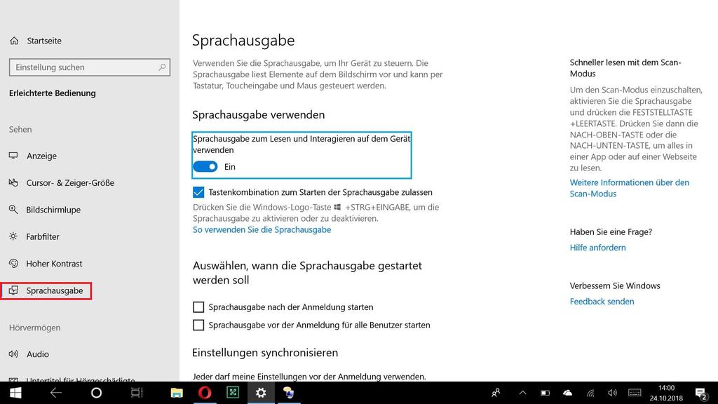 Bedienhilfen Windows 10