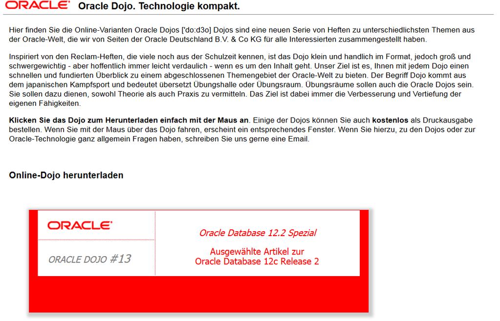 Was gibt es Neues von Oracle: Klick Copyright 207,