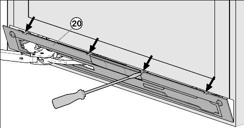 u Scharnierseitige Abdeckung Fig. 5 (5) komplett lösen und abnehmen. u Blende Fig. 5 (1) abnehmen. u Griffseitige Abdeckung Fig. 6 (6) mit Hilfe eines Schraubendrehers lösen und nach außen abnehmen.