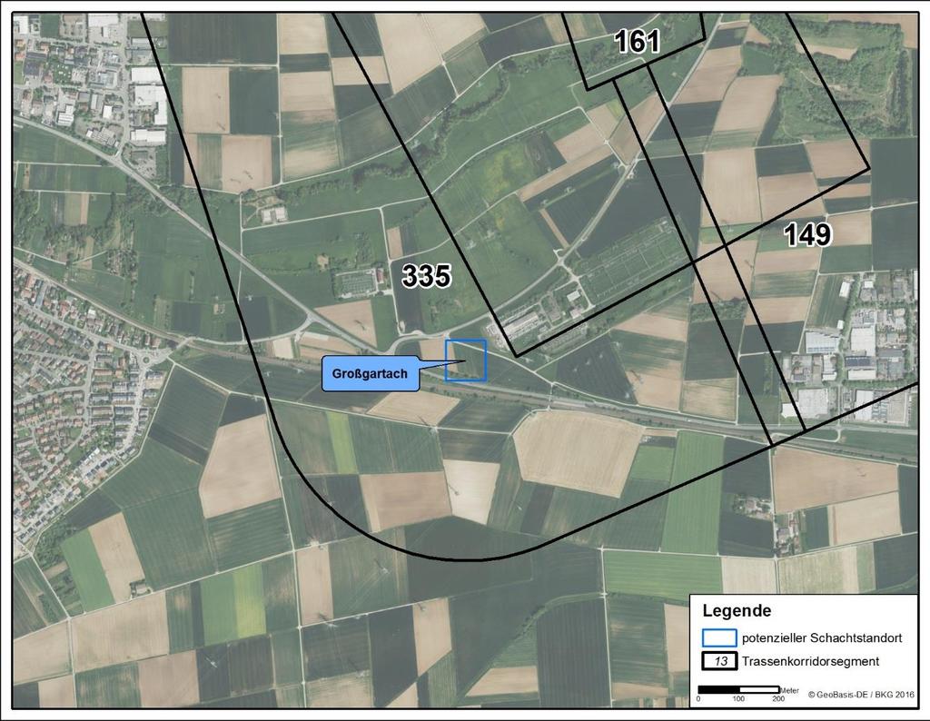 Abbildung 8: Lage des geplanten Schachtstandorts Großgartach Die Erreichbarkeit des geplanten Schachtstandorts ist in Anhang 5.2 dargestellt.