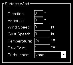 Bodenwind In diesem Bereich kann der Bodenwind festgelegt werden. Geben Sie dazu zunächst die Richtung zusammen mit einer Streuung ein, aus welcher der Wind kommen soll ein.