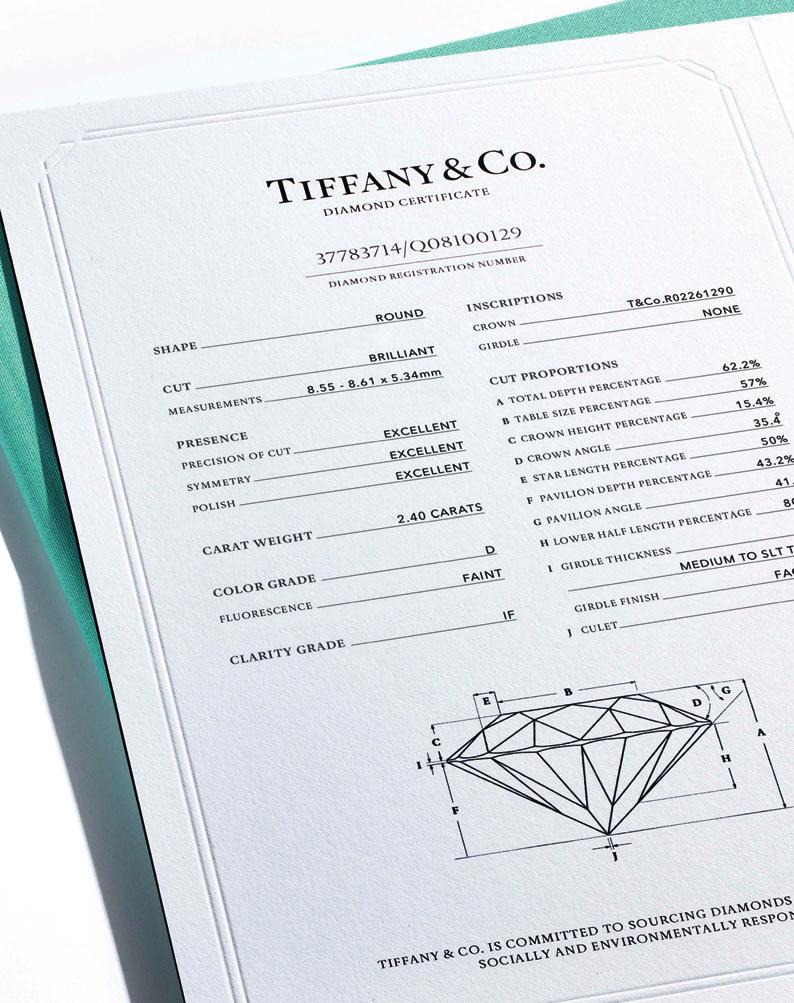TIFFANY DIAMANTZERTIFIKAT Jeder Tiffany Diamant erhält ein Tiffany Diamantzertifikat,