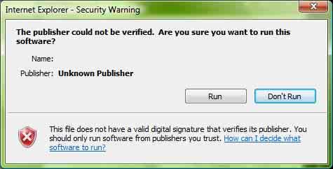 Falls die Meldung File Download Security Warning erscheint, klicken Sie auf Run. Falls die Meldung Information Bar erscheint, klicken Sie auf Close.