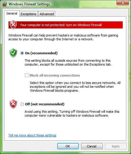 3 Wählen Sie Turn Windows Firewall on or off. Möglicherweise erscheint User Account Control Windows needs your permission to continue.