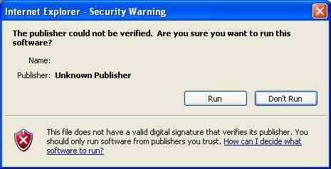 Falls die Meldung Internet Explorer Security Warning erscheint, klicken Sie auf Run.