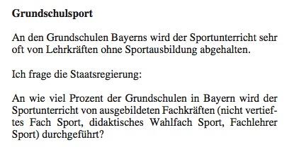 IST: Wie viel Sport wird erteilt Qualifikation? Demnach wurden an bayerischen Grundschulen im Schuljahr 2010/