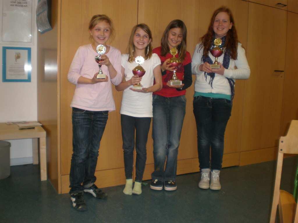 Mädchen-Cup-Siegerinnen im Gruppenbild: v.r.n.l. ikola Hold (SK Vellmar) mit dem Fairness-Preis, 3.