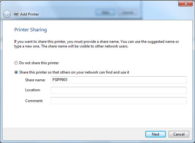 Specify whether the printer is to be shared with other