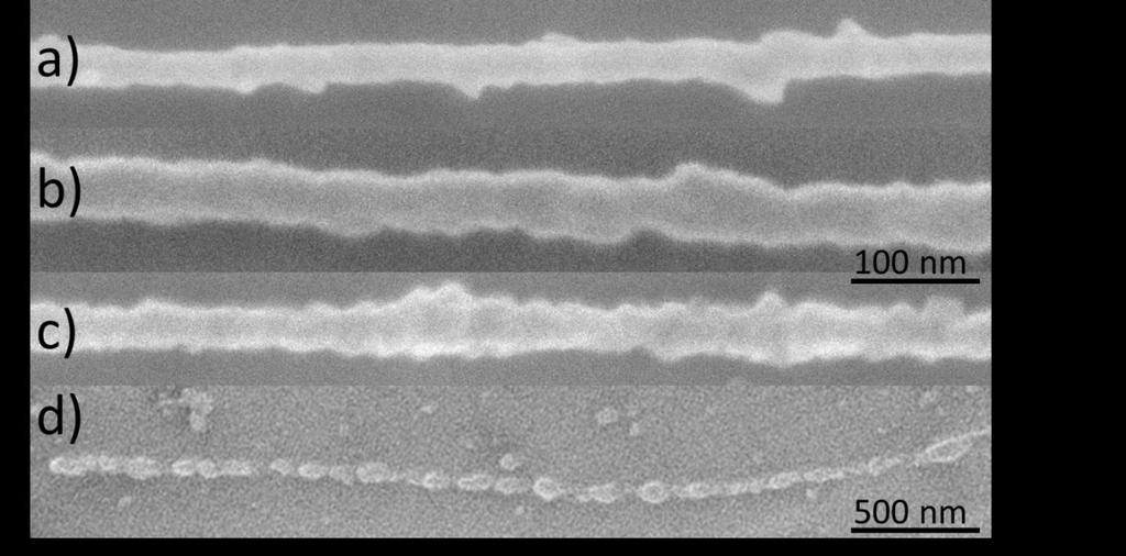 Figure 4.16: SEM images of section of (a) Bi 2 O 3 nanowire produced by annealing of Bi nanowires with initial diameter 30 ± 4 nm for 20 hours at 250 C.