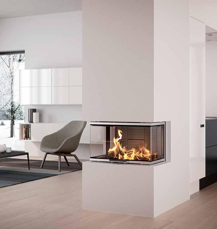 Visio 3 der lebensmittelpunkt am feuer Der 3-seitige Kamineinsatz von VISIO bietet perfekte Einblicke auf das schön brennende Feuer aus allen Winkeln des Wohnraums.