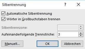 3 Aktivieren Sie die automatische Silbentrennung und legen Sie die Anzahl der aufeinanderfolgenden Trennstriche fest.