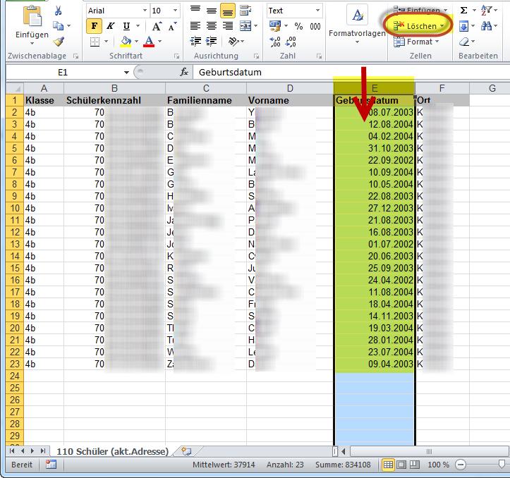die Daten nun nach MS Excel: Nachdem Sie in MS Excel