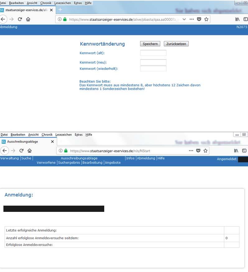 Kontaktdaten für Bieter bei Fragen/Problemen zur Registrierung oder bei der Portalnutzung: Staatsanzeiger Online Logistik GmbH Arnulfstr.