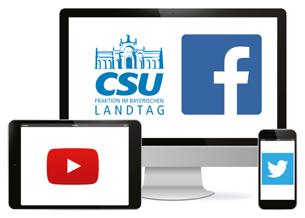 SOCIAL MEDIA Folgen Sie uns auf Facebook und Twitter für tagesaktuelle Nachrichten aus der CSU-Fraktion.