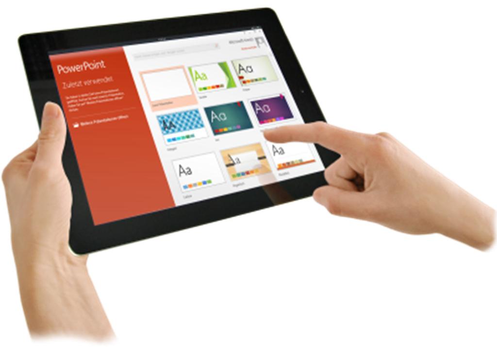 PowerPoint 2013 ist Teil der Microsoft-Office-2013-Suite, die weitere Apps wie z. B. Word (zum Erstellen von Textdokumenten) und Excel (zum Erstellen von Daten in Tabellenform) enthält.