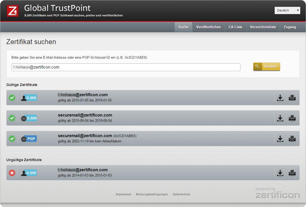 Z1 Global TrustPoint Das maßgebende Zertifikatsportal im Internet zum Speichern, Validieren und