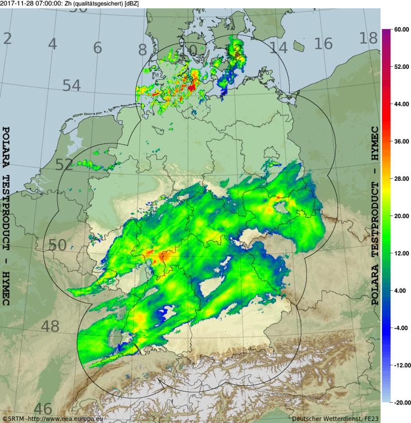 Ausgangssituation Niederschlagsintensität bei Radarbildern wird häufig die Echostärke dargestellt (evtl.