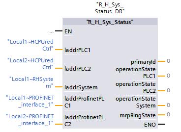2 Programmbaustein der Systemdiagnose Verschaltungsbeispiel Die nachfolgende Abbildung zeigt ein Verschaltungsbeispiel des Funktionsbausteins "R_H_Sys_Status ": Abbildung 4: