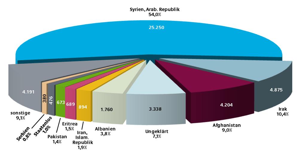 Verteilung der Herkunftsländer der Flüchtlinge Hauptherkunftsländer Erstantragssteller